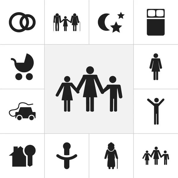 Készlet 12 szerkeszthető emberek ikonok. Boldog ember, cumi, kin, és szimbólumokat tartalmaz. Lehet használni a web, mobil, Ui és infographic design. — Stock Vector