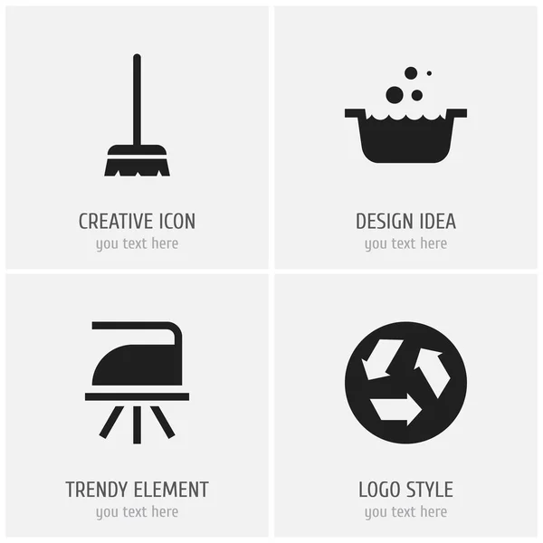 Set de 4 iconos de limpieza editables. Incluye símbolos como lavabo, cepillo, tablero de presión y más. Se puede utilizar para diseño web, móvil, IU e infografía . — Vector de stock