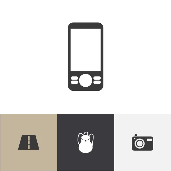 Conjunto de 4 iconos de viaje editables. Incluye símbolos como la mochila, la carretera, el teléfono inteligente y más. Se puede utilizar para diseño web, móvil, IU e infografía . — Archivo Imágenes Vectoriales