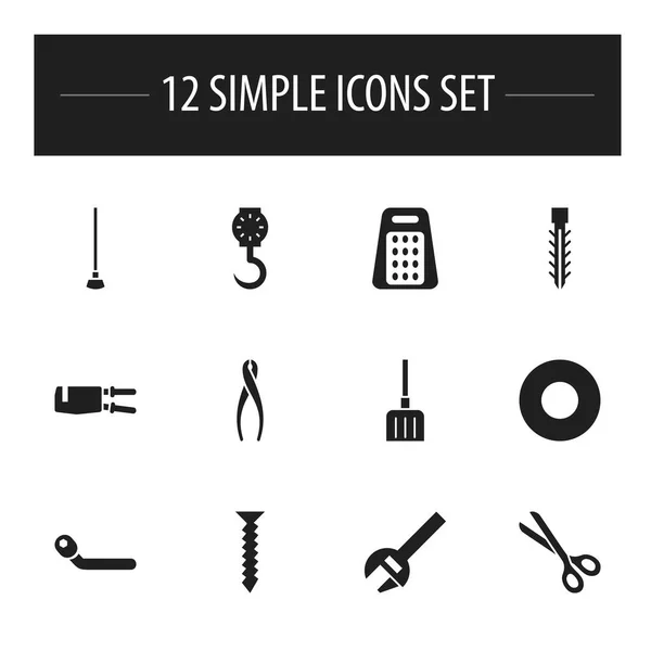 Conjunto de 12 iconos de herramientas editables. Incluye símbolos como shim, spanner, llana de nieve y más. Se puede utilizar para diseño web, móvil, IU e infografía . — Vector de stock