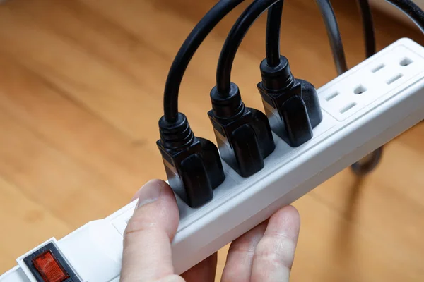 Electrical Plugs Connected Power Strip — Stock Photo, Image