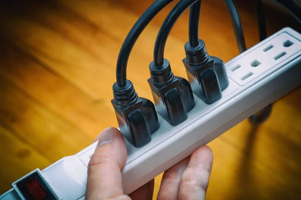 Electrical Plugs Connected Power Strip — Stock Photo, Image