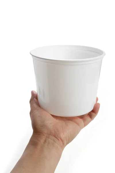 White Plastic Tub Bucket Container Close — Stock Photo, Image