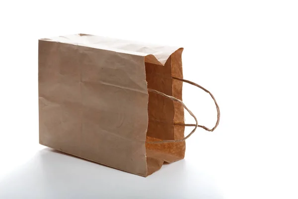 Brown Paper Bag White Background Close Shot — Stock Photo, Image