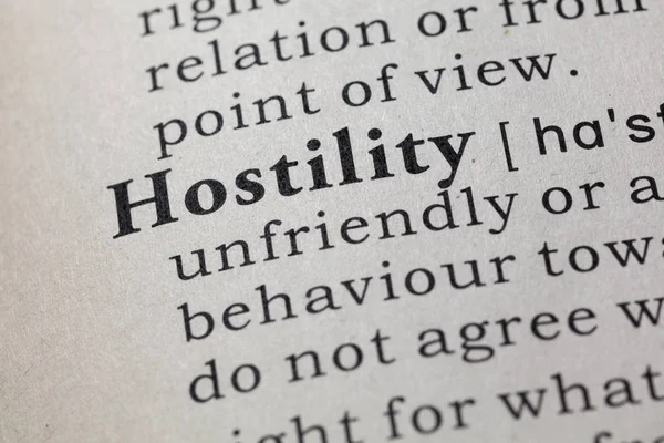 Fake Dictionary Dictionary Definition Word Hostility Including Key Descriptive Words — Stock Photo, Image