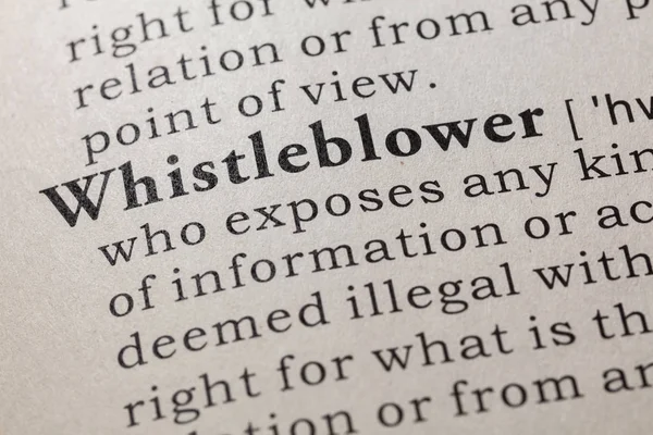 Fake Dictionary Dictionary Definition Word Whistleblower Including Key Descriptive Words — Stock Photo, Image