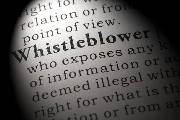 Dicionário Falso Definição Dicionário Palavra Whistleblower Incluindo Palavras Chave Descritivas — Fotografia de Stock