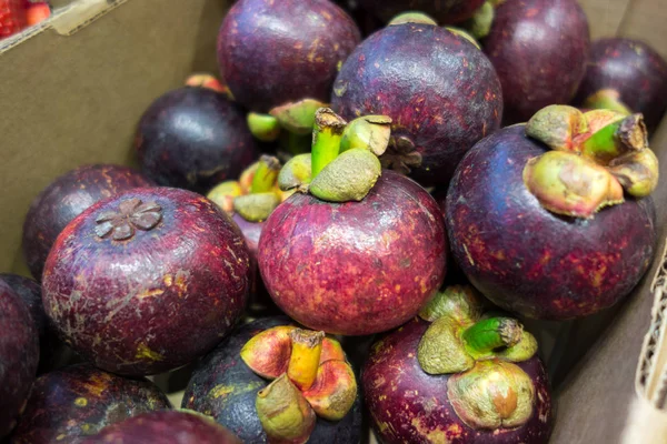 Fresca Fruta Púrpura Mangostán Primer Plano Fondo — Foto de Stock