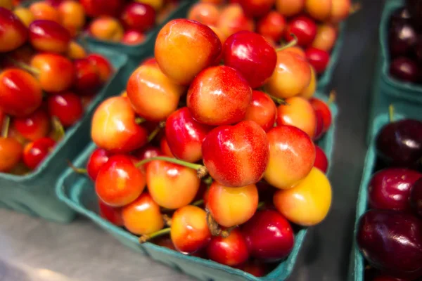 Fresh Red Yellow Golden Cherries Close Fundo — Fotografia de Stock