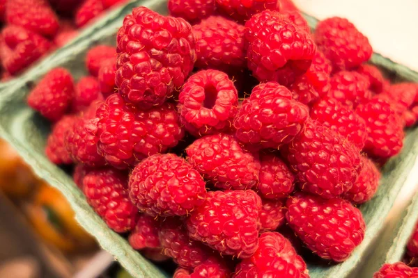 Framboesa Vermelha Fresca Frutas Fechar Fundo — Fotografia de Stock