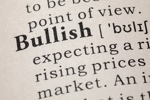 Dicionário Falso Definição Dicionário Palavra Bullish Incluindo Palavras Chave Descritivas — Fotografia de Stock