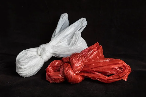 Red Plastic Bag Close Black Background — Stock Photo, Image