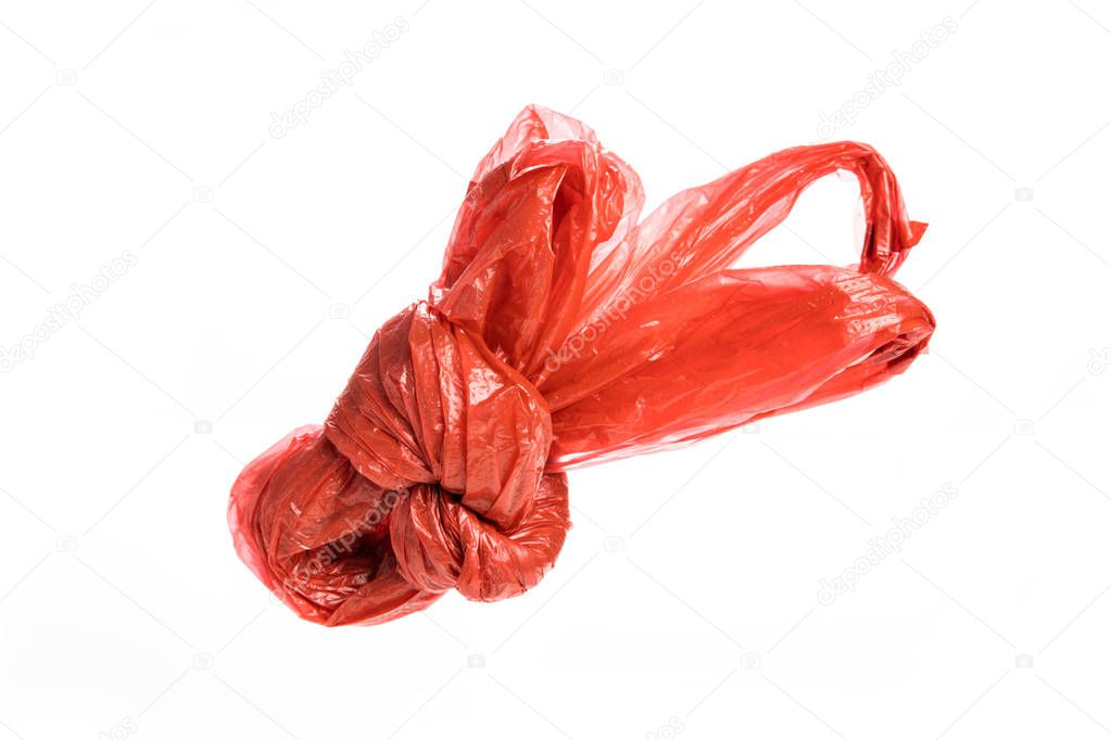 Red Plastic Bag close up with white background
