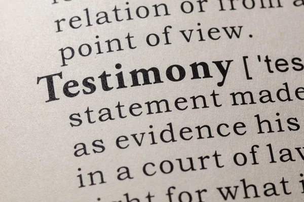 Fake Dictionary Dictionary Definition Word Testimony Including Key Descriptive Words — Stock Photo, Image