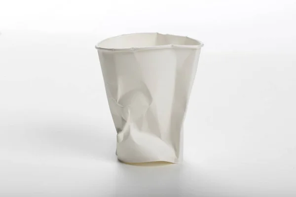 Crumbled White Paper Xícara Café Fundo Branco — Fotografia de Stock