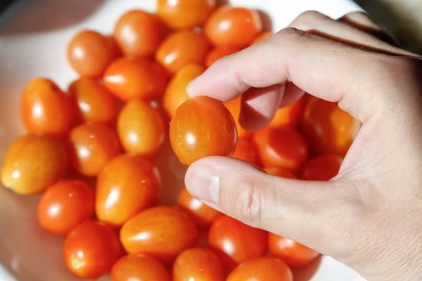 Tomate Rouge Fraîche Jardin Dans Une Assiette Blanche — Photo