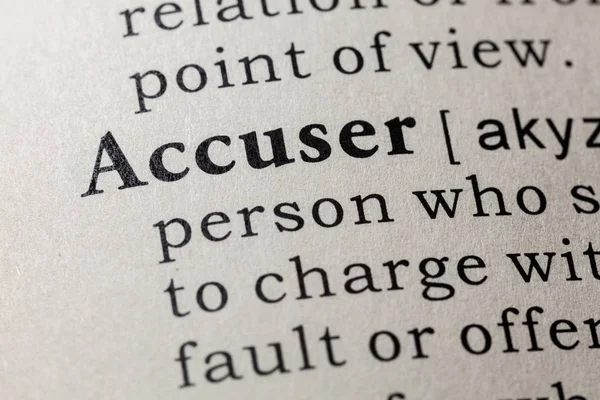 Fake Dictionary Dictionary Definition Word Accuser Including Key Descriptive Words — Stock Photo, Image