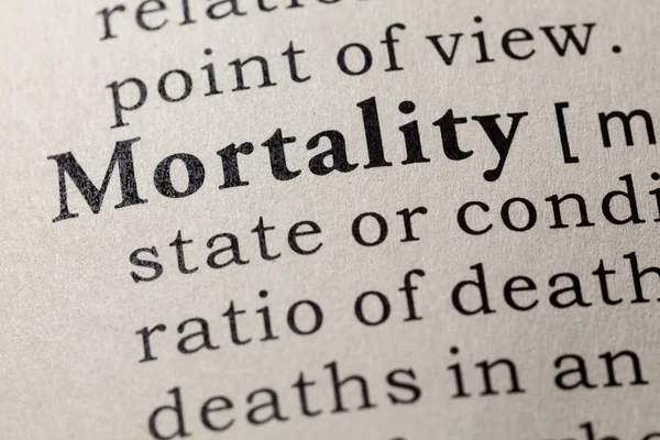 Fake Dictionary Dictionary Definition Word Mortality Including Key Descriptive Words — Stock Photo, Image