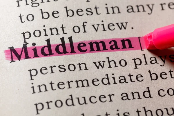 Fake Dictionary, Dictionary definition of the word middleman. including key descriptive words.