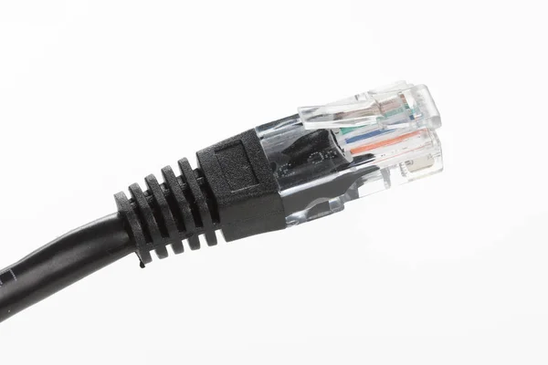 Black Network Cable Plug Close View — Stock Photo, Image