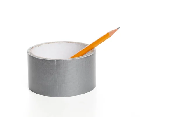Zilveren Reparatie Tape Potlood Met Witte Achtergrond — Stockfoto