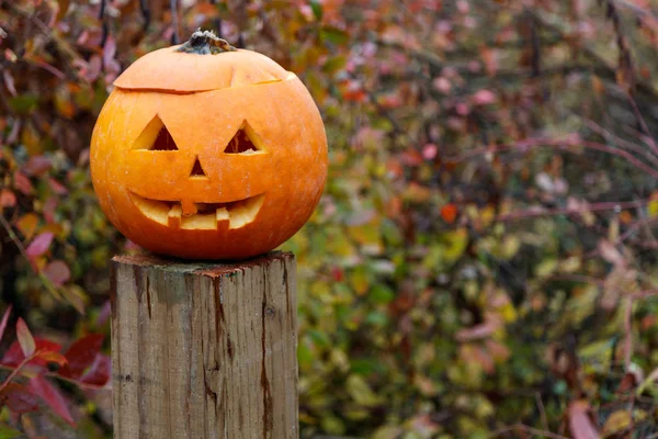 Abóboras Laranja Esculpidas Para Halloween Close — Fotografia de Stock