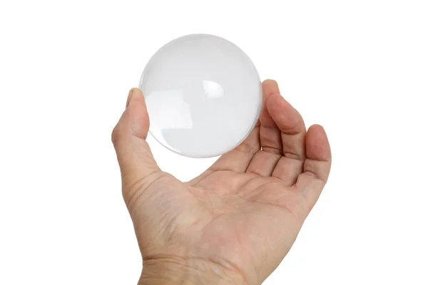 Bola Cristal Transparente Con Fondo Blanco Cerca — Foto de Stock