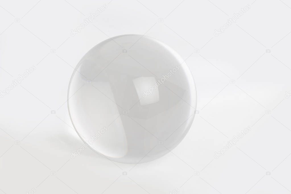 Transparent Crystal ball with white background , close up.