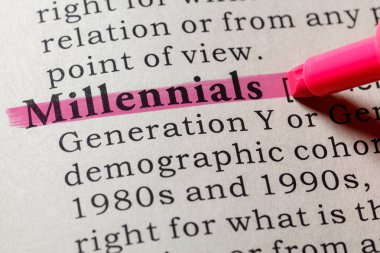 Sahte sözlük, kelime millennials sözlük tanımı. anahtar açıklayıcı kelimeler de dahil olmak üzere.