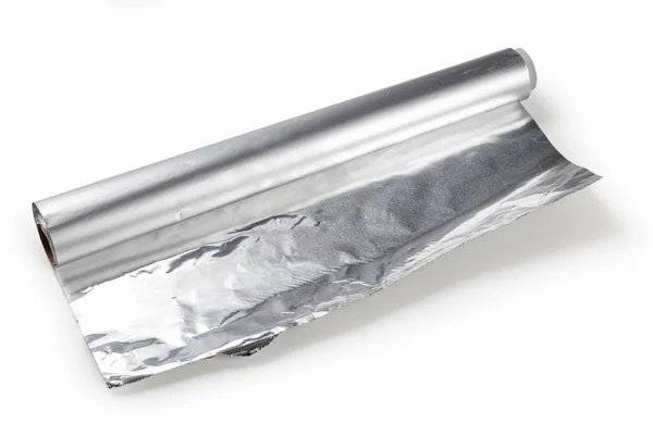 Rollo Papel Aluminio Sobre Fondo Blanco Primer Plano — Foto de Stock