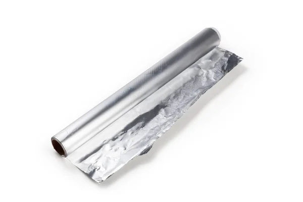 Aluminiumfolienrolle Auf Weißem Hintergrund Nahaufnahme — Stockfoto