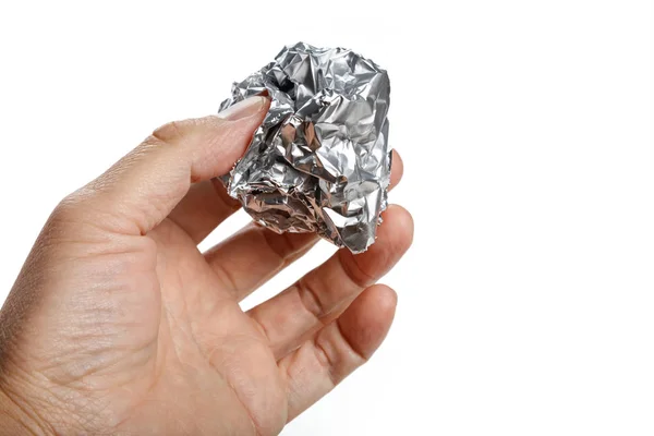 Alumínium Fólia Labdát Fehér Háttér Közelről — Stock Fotó