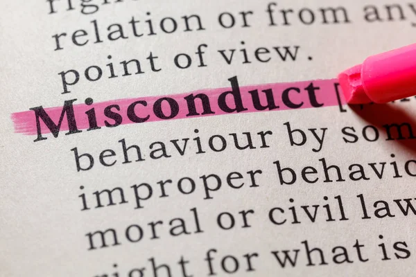 Fake Dictionary Dictionary Definition Word Misconduct Including Key Descriptive Words — Stock Photo, Image