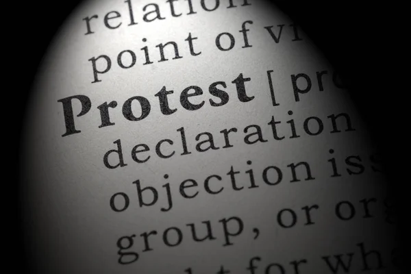Dicionário Falso Definição Dicionário Palavra Protesto Incluindo Palavras Chave Descritivas — Fotografia de Stock