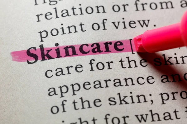 Fake Dictionary, Dictionary definition of the word skincare. including key descriptive words.