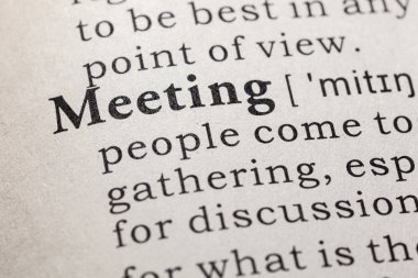 Sahte sözlük, Toplantı sözcüğü sözlük tanımı. anahtar açıklayıcı kelimeler de dahil olmak üzere.