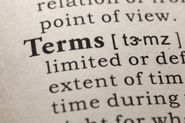 Sahte sözlük, kelime terimleri sözlük tanımı. anahtar açıklayıcı kelimeler de dahil olmak üzere.