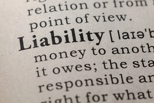 Fake Dictionary Dictionary Definition Word Liability Including Key Descriptive Words — Stock Photo, Image