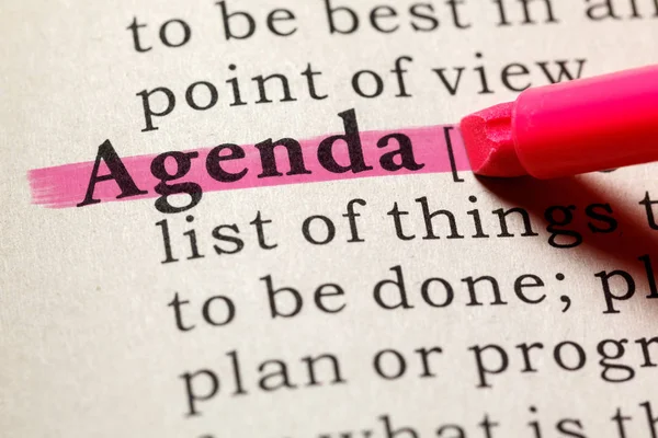 Fake Dictionary Dictionary Definition Word Agenda Including Key Descriptive Words — Stock Photo, Image