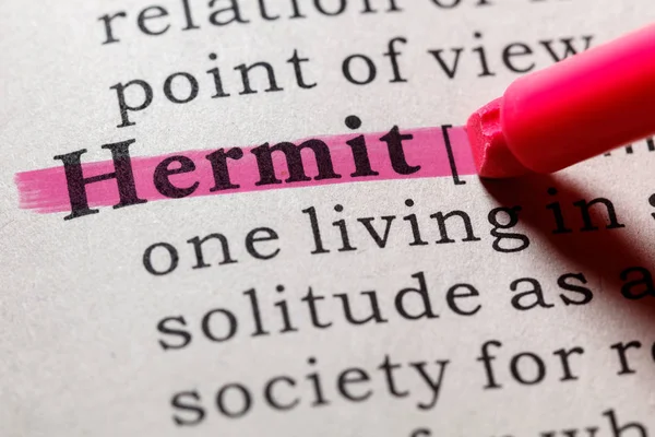 Fake Dictionary, Dictionary definition of the word hermit. including key descriptive words.