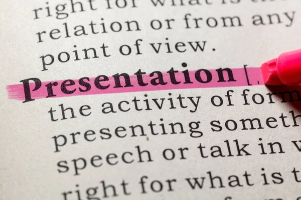 Fake Dictionary, Dictionary definition of the word presentation. including key descriptive words.
