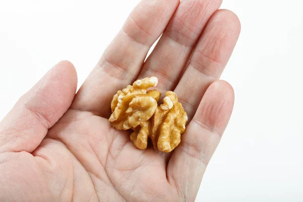 Hand Hold Yellow Cooked Walnut Food Concept — Stock Photo, Image
