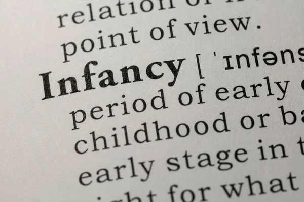 Fake Dictionary Dictionary Definition Word Infancy — Stock Photo, Image