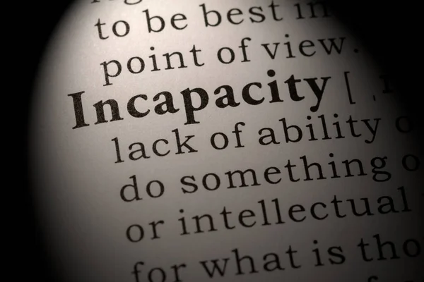 Fake Dictionary Dictionary Definition Word Incapacity — Stock Photo, Image