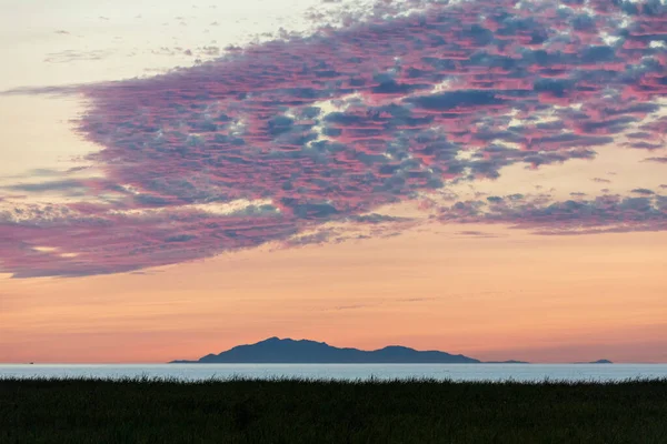 Coucher Soleil Sur Plage Avec Des Nuages Pourpres Richmond Colombie — Photo