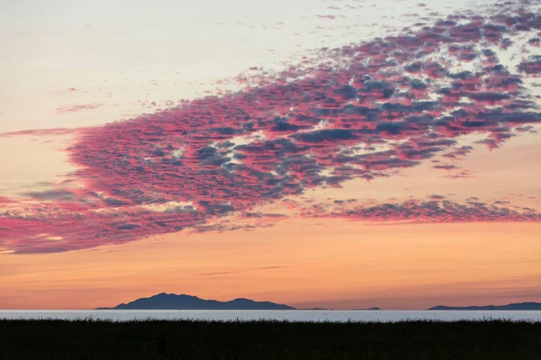 Strand Zonsondergang Met Karmozijnrode Wolken Bij Richmond Brits Columbia Canada — Stockfoto