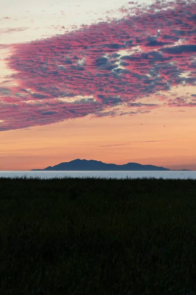 Coucher Soleil Sur Plage Avec Des Nuages Pourpres Richmond Colombie — Photo