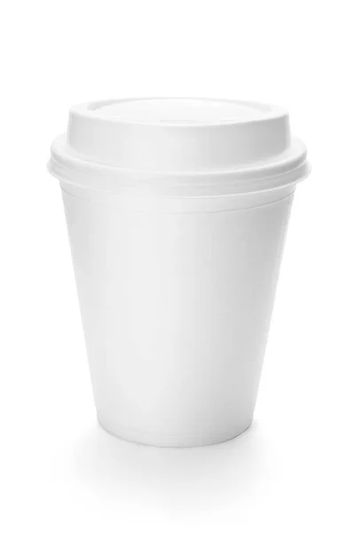 White Paper Coffee Cup Plastic Top Isolated White Background Clipping — Stock Photo, Image