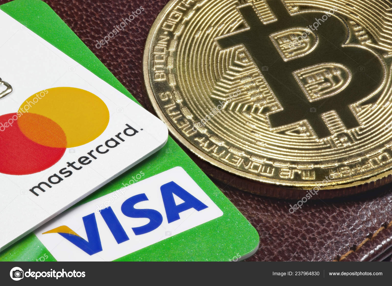 Visa Mastercard Credit Cards Golden Bitcoin Leather Wallet Background —  Stock Editorial Photo © jurisam #237964830