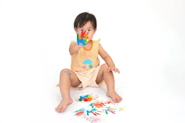 Niña Jugando Con Colores Aislados Blanco — Foto de Stock